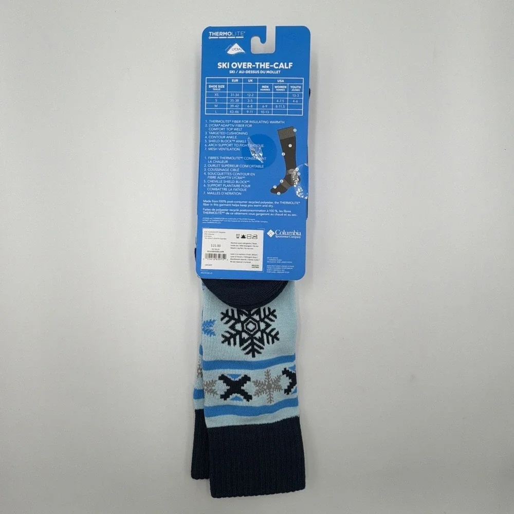 Columbia Ski Over-The Calf Thermolite Medium Weight Socks Blue Women's (8-11.5)